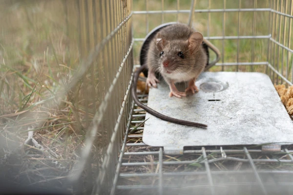 捕獲器にネズミがつかまった様子