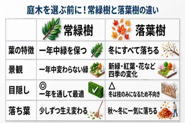 庭木を選ぶ前に知っておきたい常緑樹と落葉樹の違いの画像