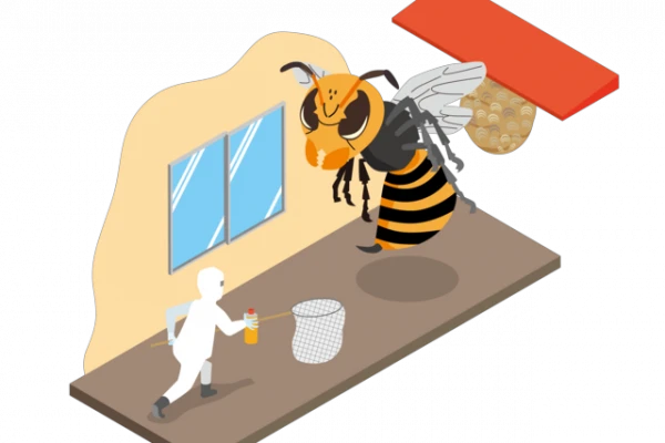 スズメバチを駆除する業者のイラスト