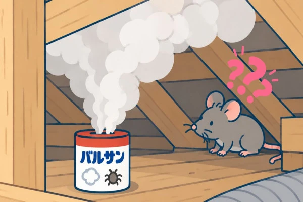 屋根裏でバルサンを焚いている様子