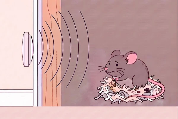 壁の中にいるねずみに超音波を向けてる様子