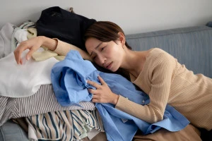 服の断捨離に悩む女性の写真