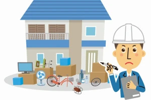 ゴミ屋敷を調査する人のイラスト