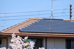 屋根に太陽光パネルが設置されている家の写真