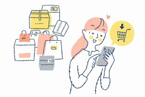 ネットショッピングを行う女性のイラスト