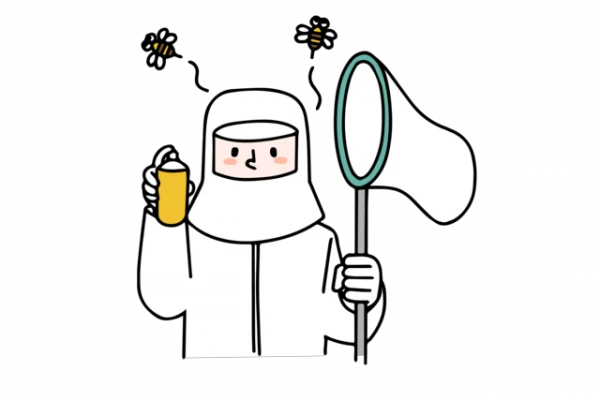 防護服を着てハチ駆除をする人のイラスト