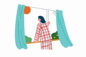 朝起きて窓を開ける女性のイラスト