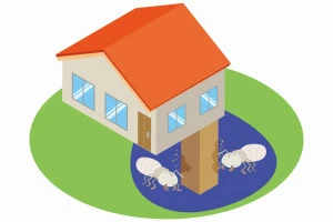 床下のシロアリ被害住宅の様子のイラスト