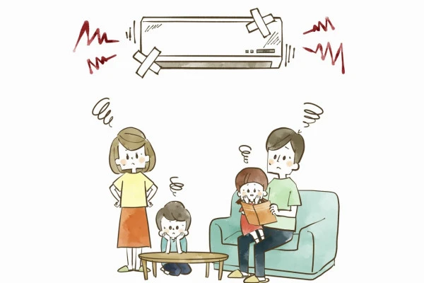 エアコン異音に困っている家族のイラスト