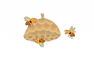 巣に集まるアシナガバチの絵