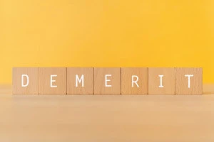 「DEMERIT」と書かれた積み木の画像