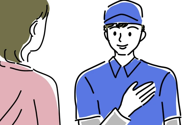 作業員から説明を受ける女性のイラスト