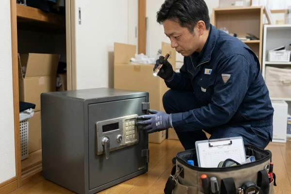 金庫の状態を確認している鍵屋の画像
