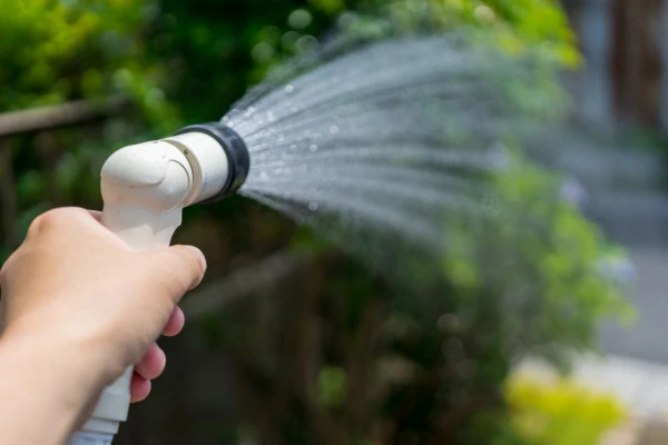 庭に水をまくようす