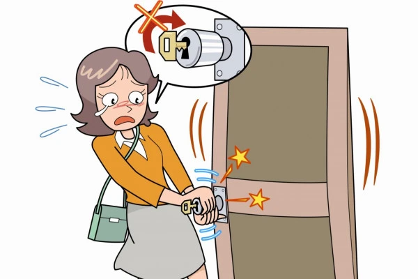 扉の鍵が開かないトラブルのイメージイラスト
