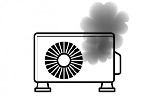 煙の上がるエアコンの室外機のイラスト
