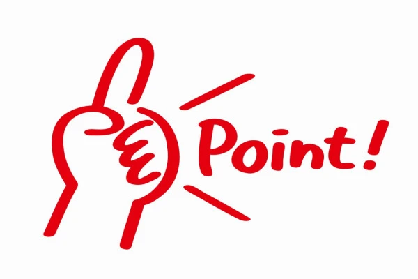 ここポイント！人差し指のイラストとPointの文字