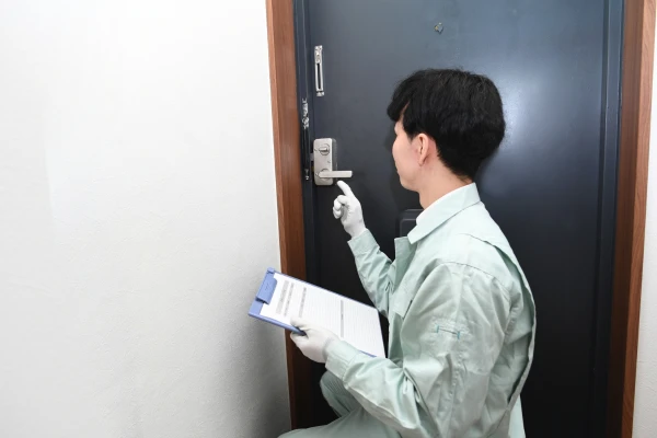 点検をしてくれている鍵屋の様子