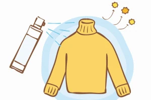 衣服に花粉除去スプレーを振りかけている様子のイラスト