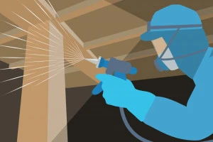 床下で薬剤を散布する害虫駆除業者のイラスト