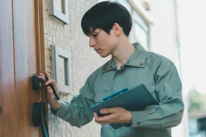 鍵を点検する業者の写真