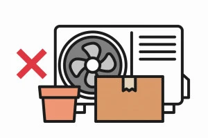室外機の前に物を置いているアイコンイラスト