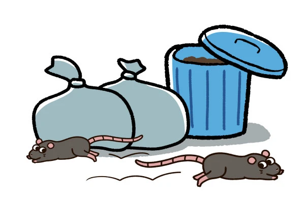 ゴミの近くを走るネズミ