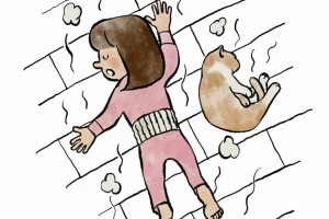 床暖房と猫と女の子のイラスト