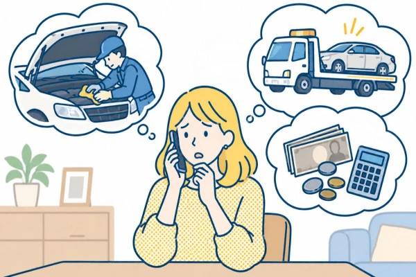 保険会社に電話をかけている女性の様子
