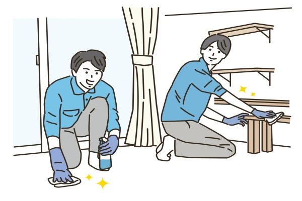 室内を清掃している様子