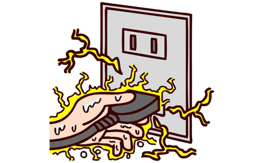 コンセントから感電している様子