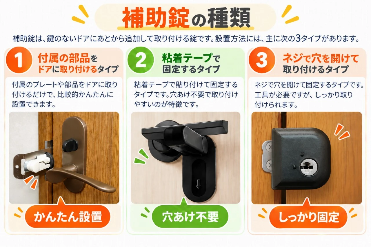 補助錠の種類を紹介している図解