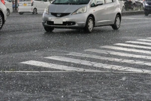 道路に降るあられの写真