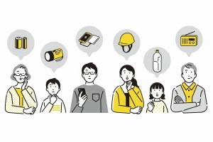 防災を考える三世代家族のイラスト