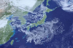 日本列島　寒冷気団　架空の天気図(3DCGイメージ)