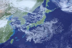 日本列島　寒冷気団　架空の天気図(3DCGイメージ)