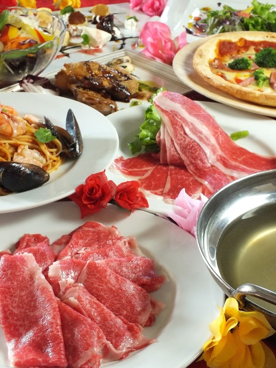 白老牛&和牛しゃぶしゃぶ付120分フード70品食べ飲み放題2580円♪