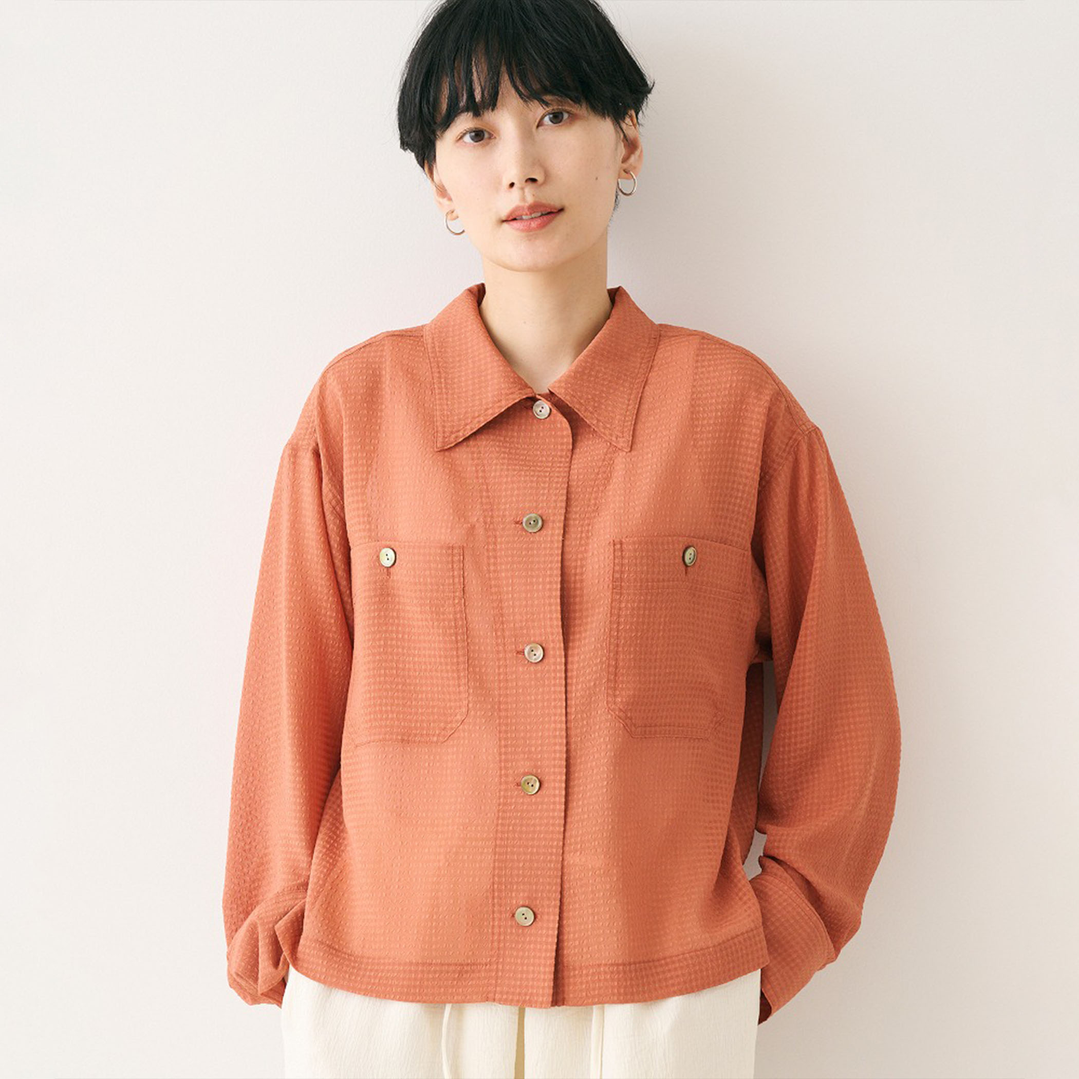 シアーギンガムブラウス