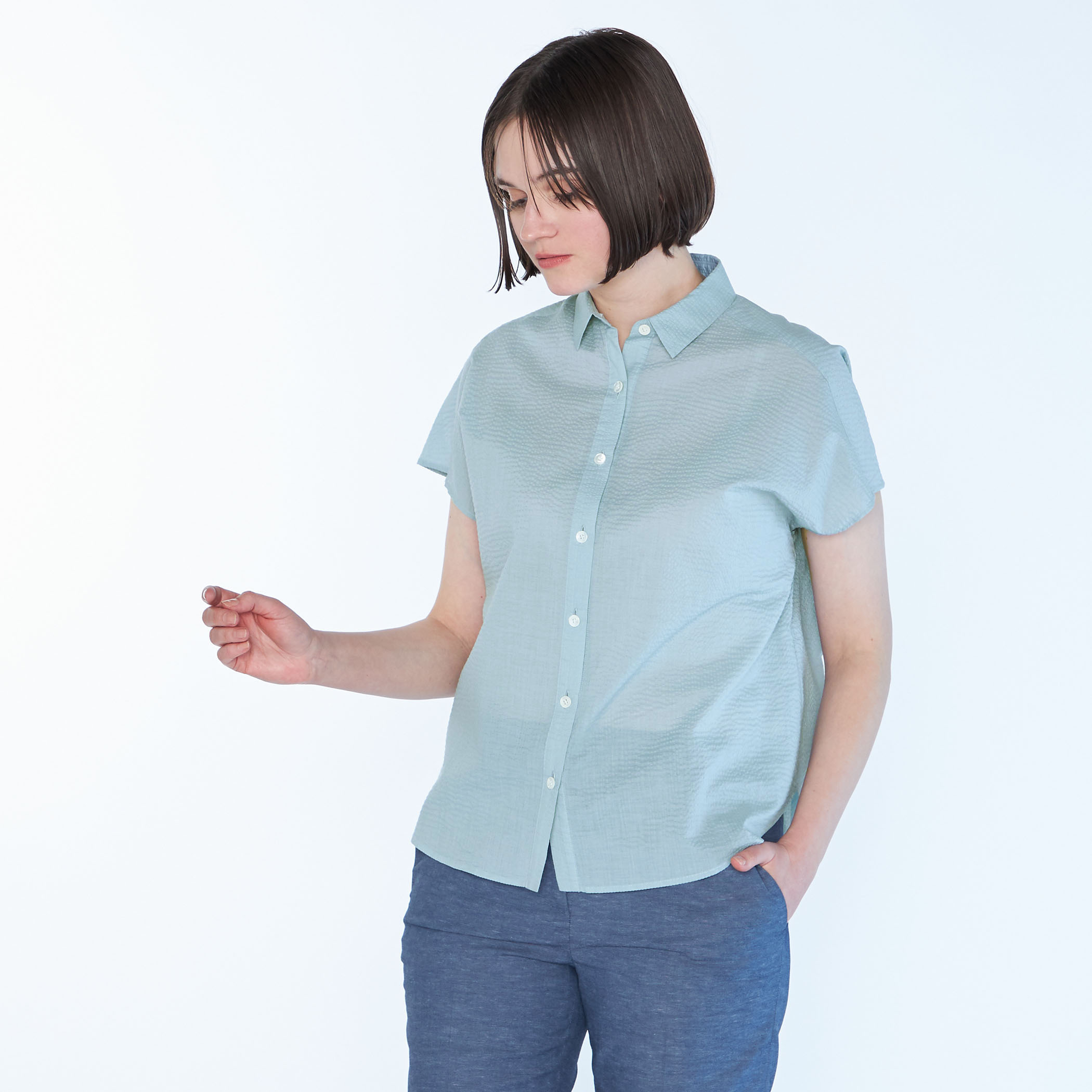 コットンリップルブラウス