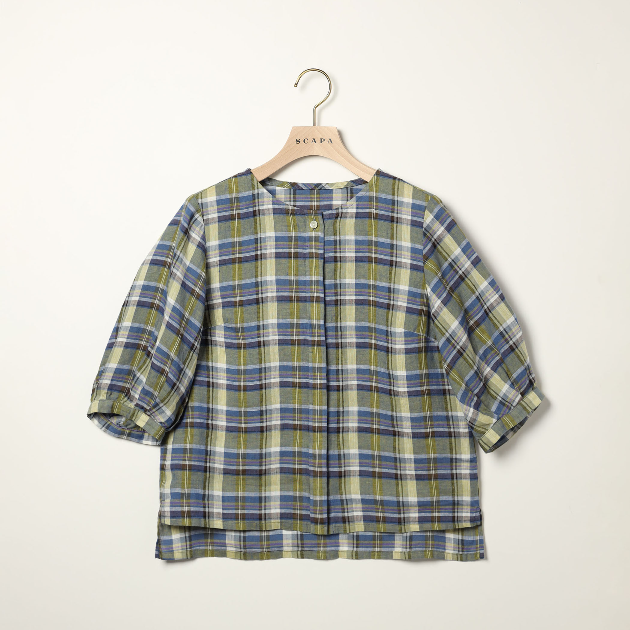 リネンチェックブラウス