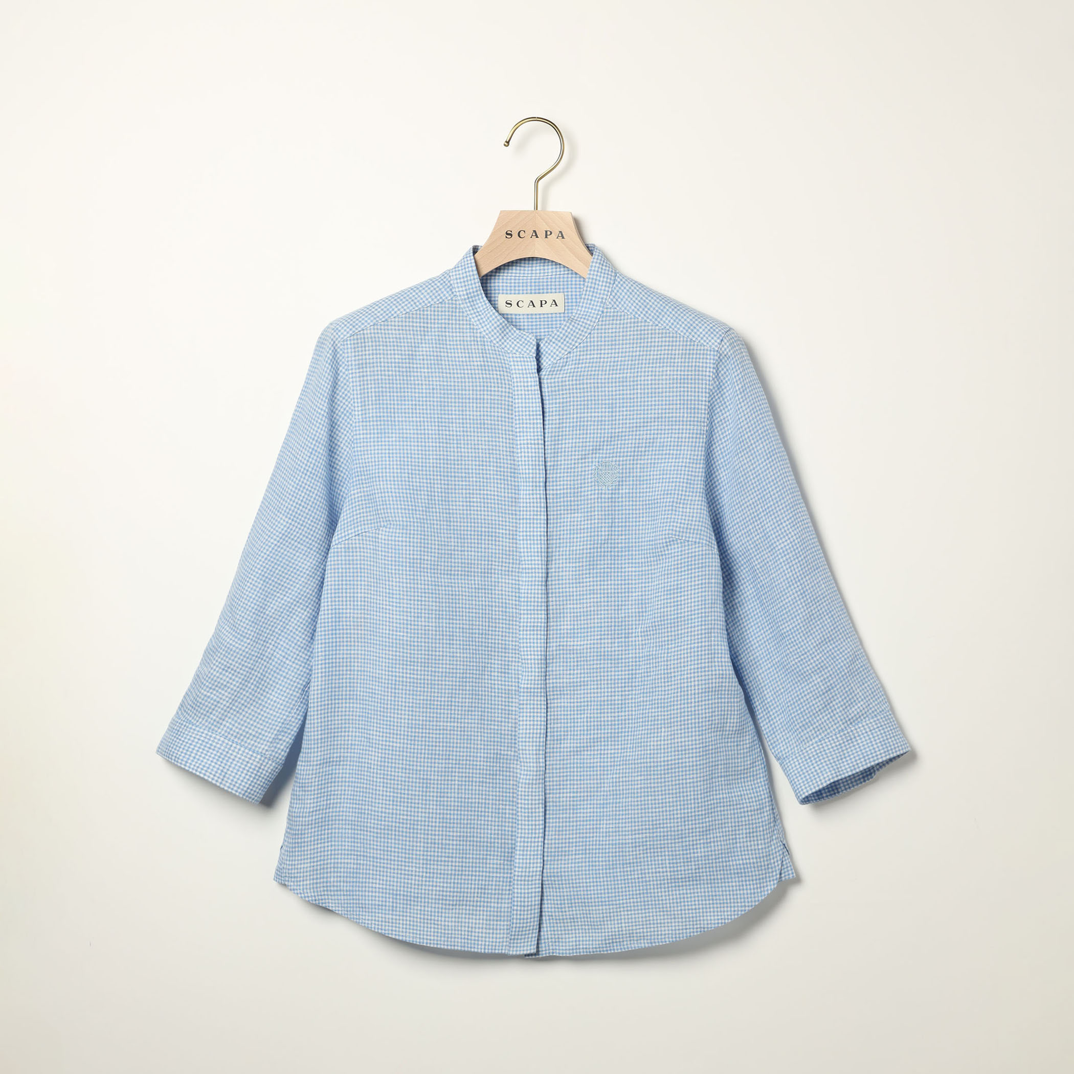 リネンギンガム七分袖ブラウス