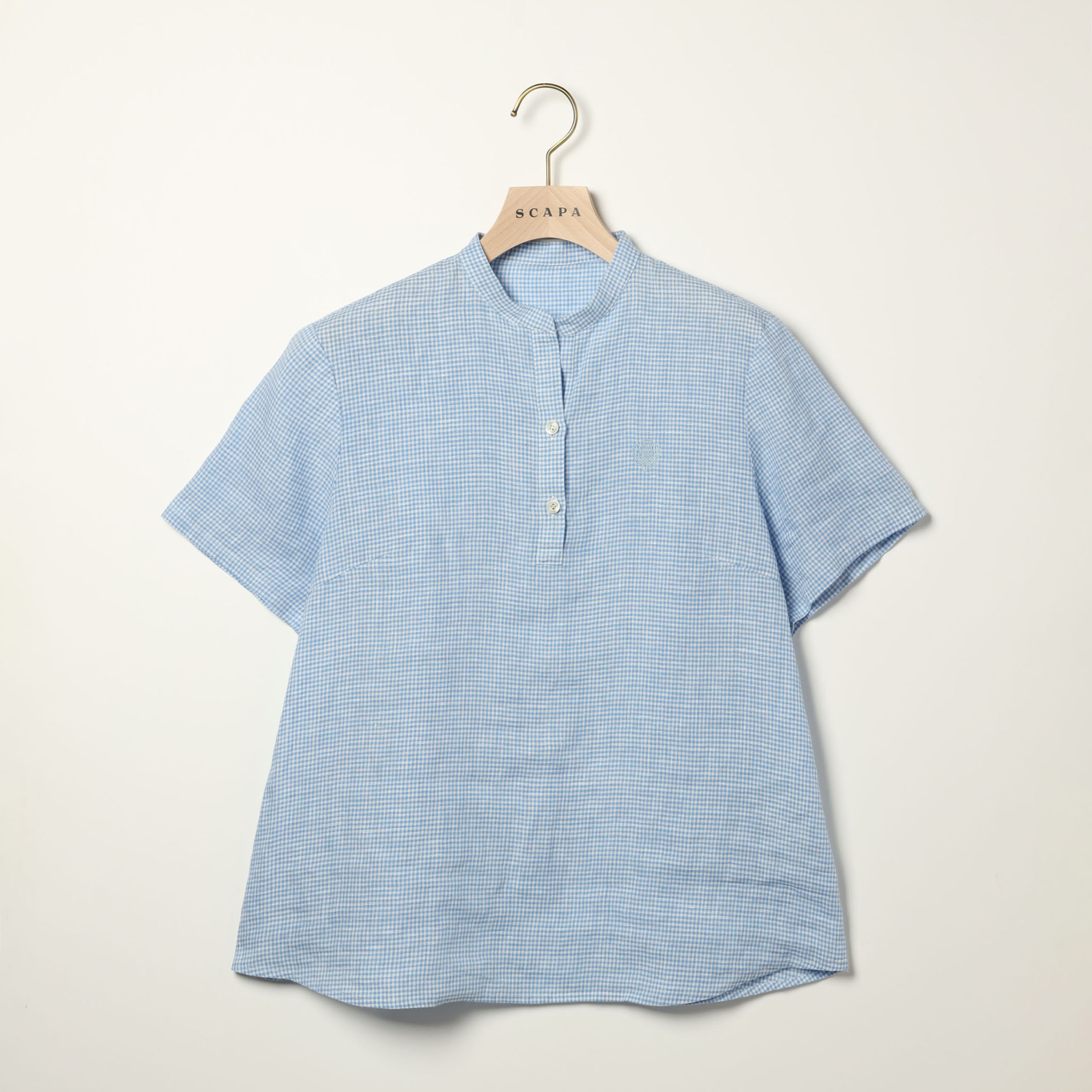 リネンギンガム半袖ブラウス