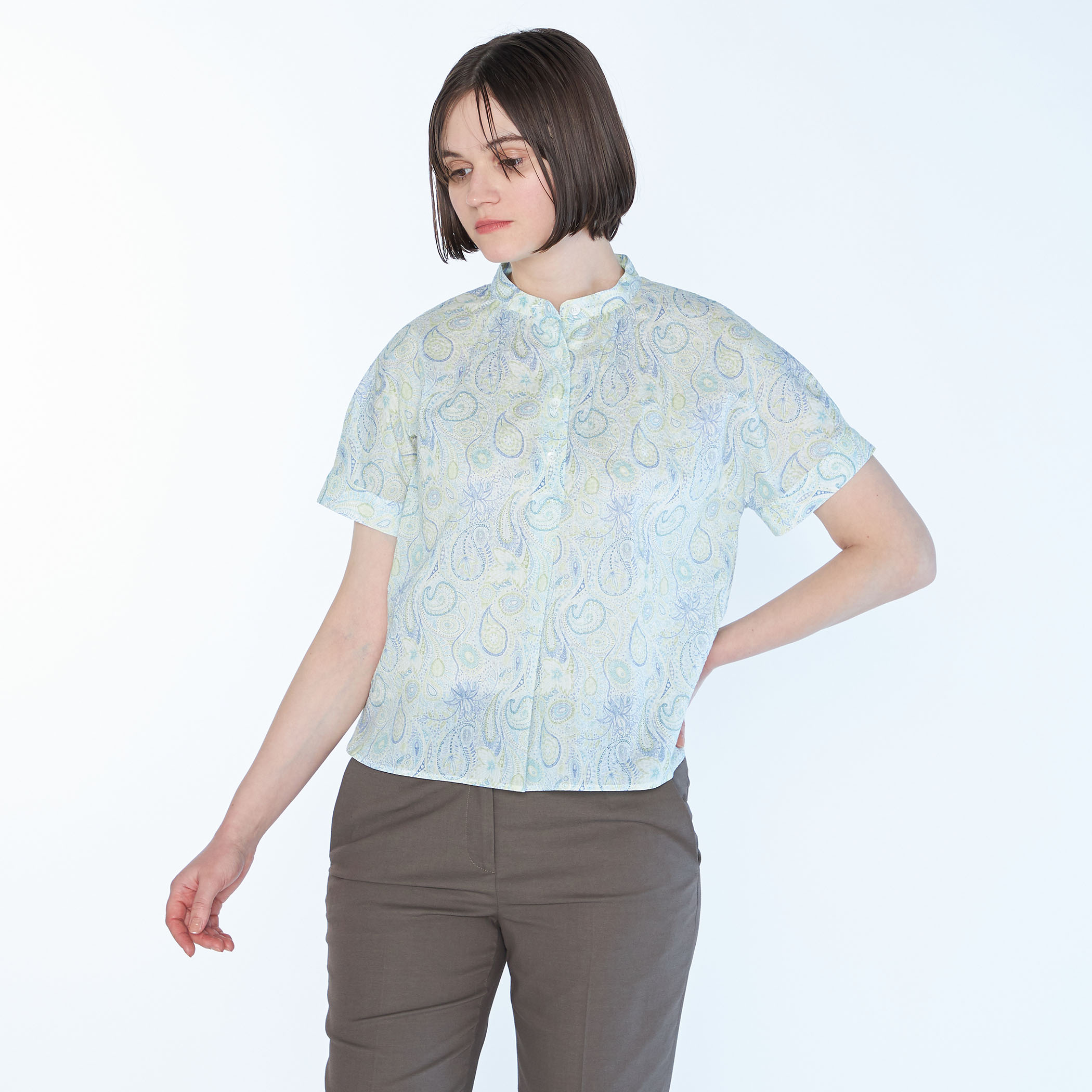 Liberty Printウェーブスタンド衿ブラウス