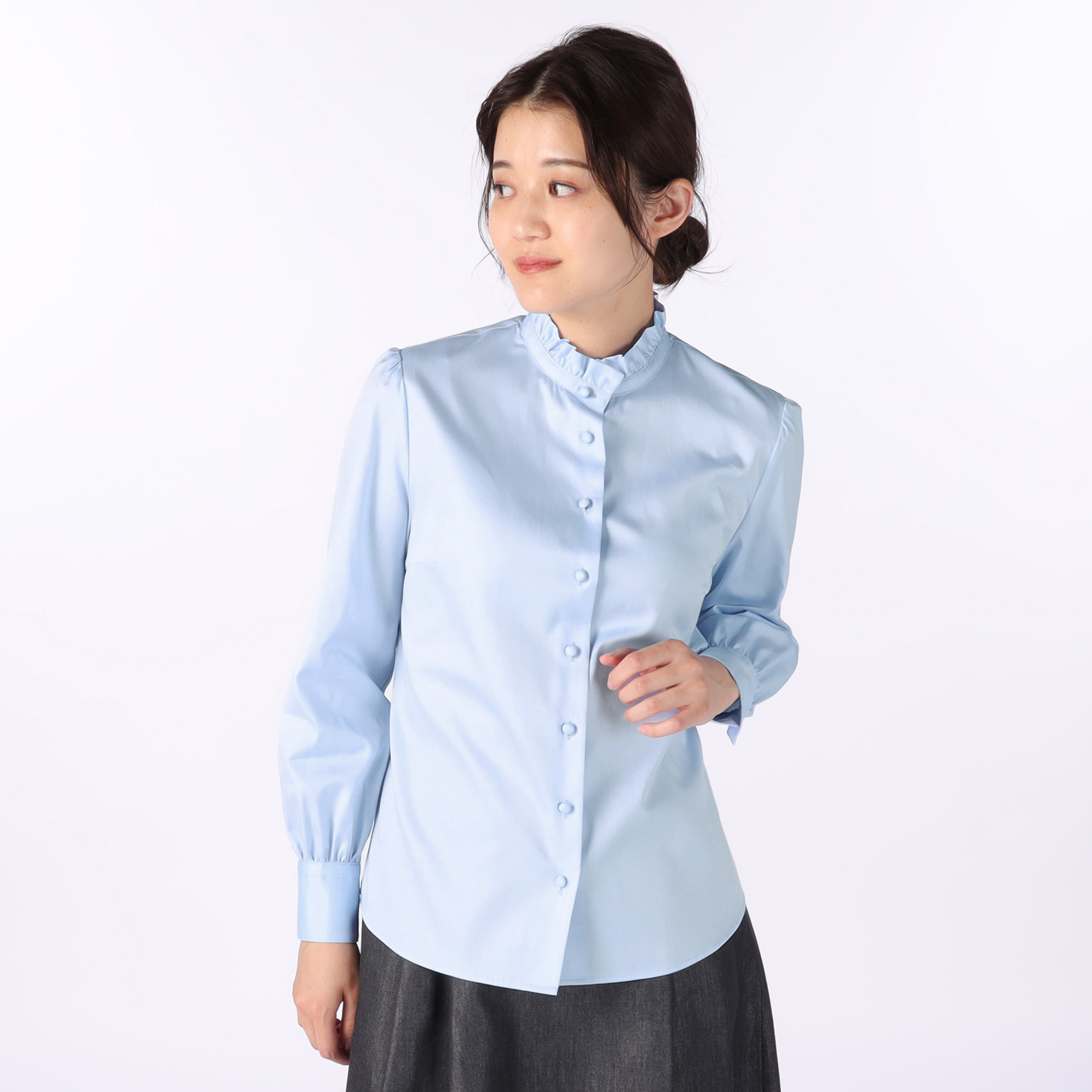 オックスフォード スタンドカラーブラウス