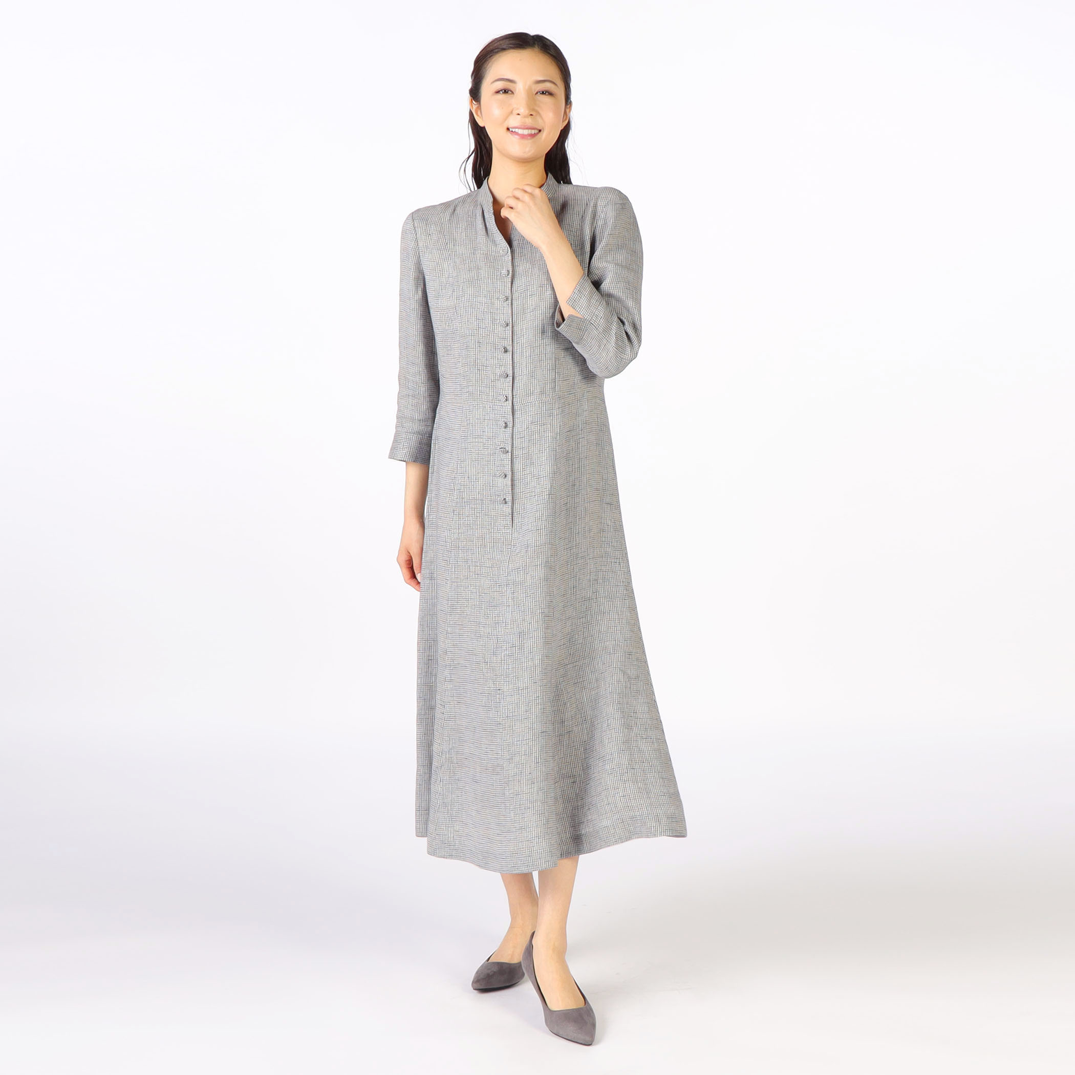 リネンギンガムワンピース