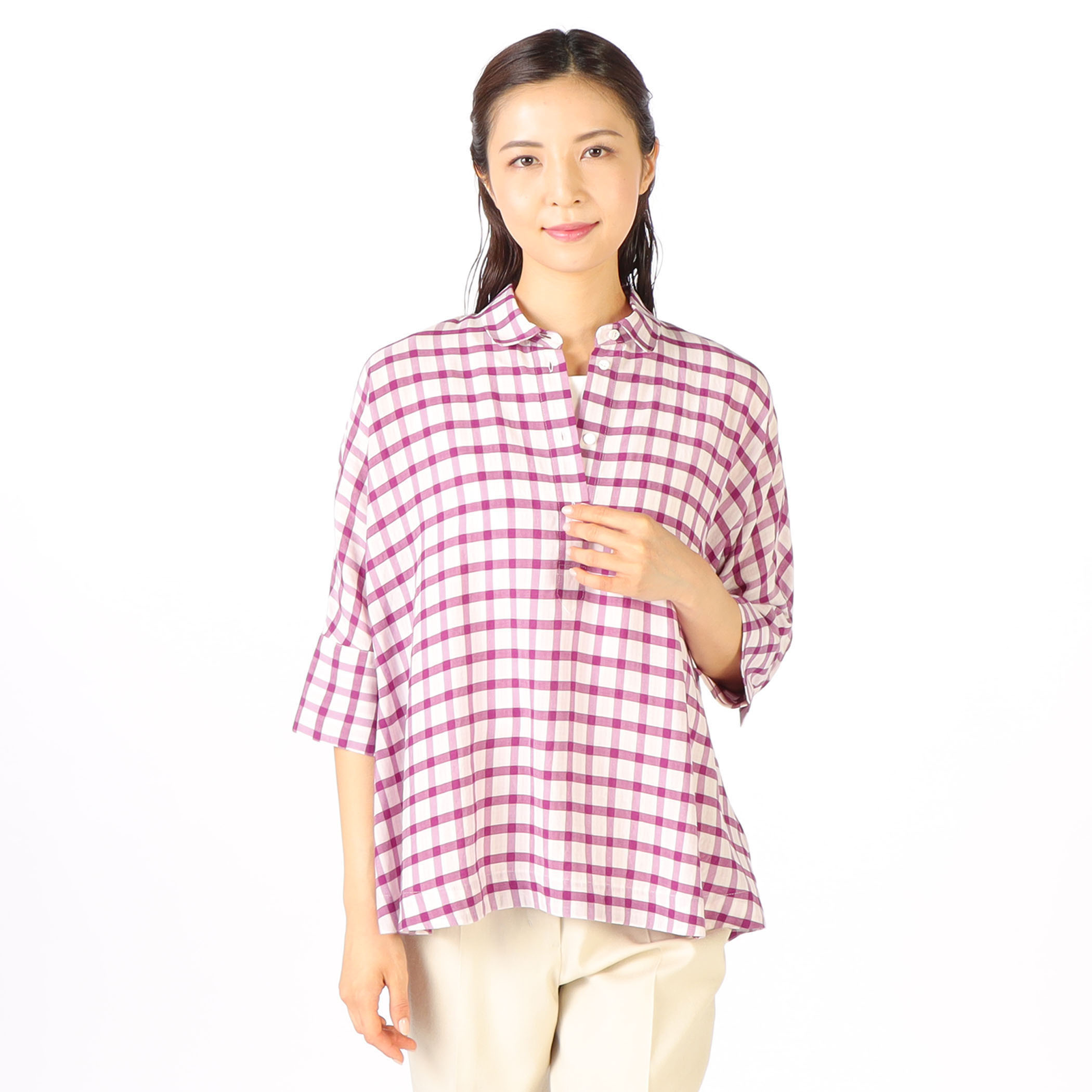 オンブレーチェックブラウス