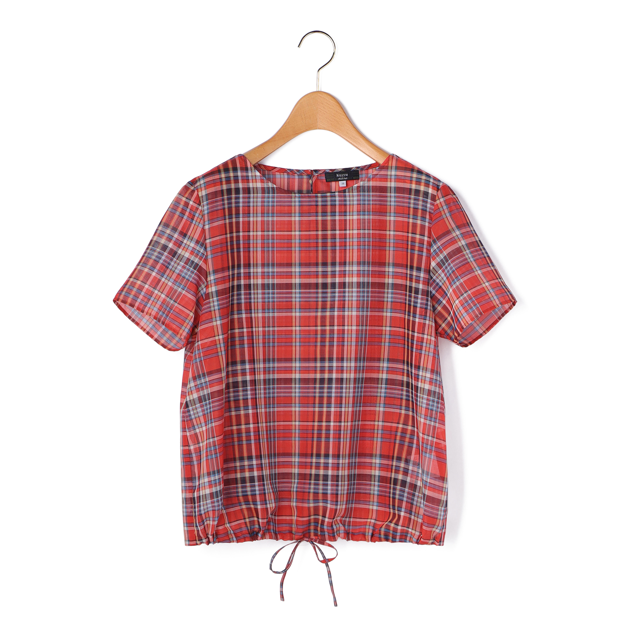 カラープレイドブラウス