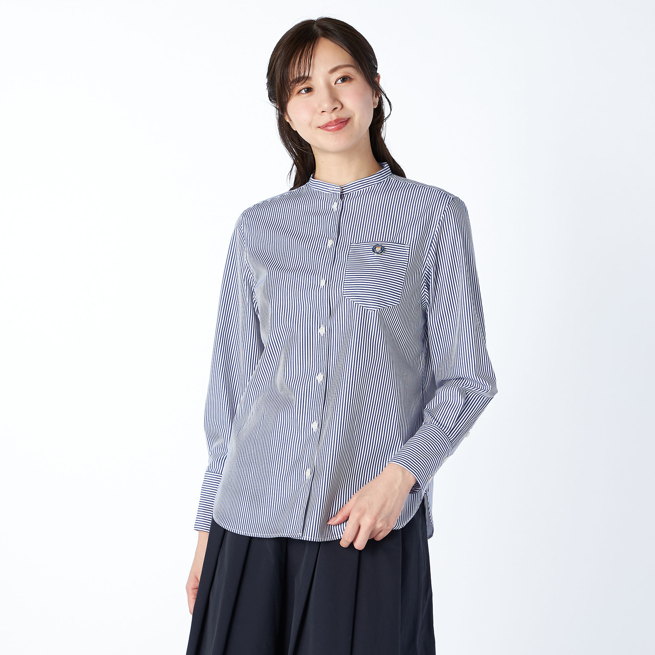 ロンドンストライプスタンドカラーブラウス