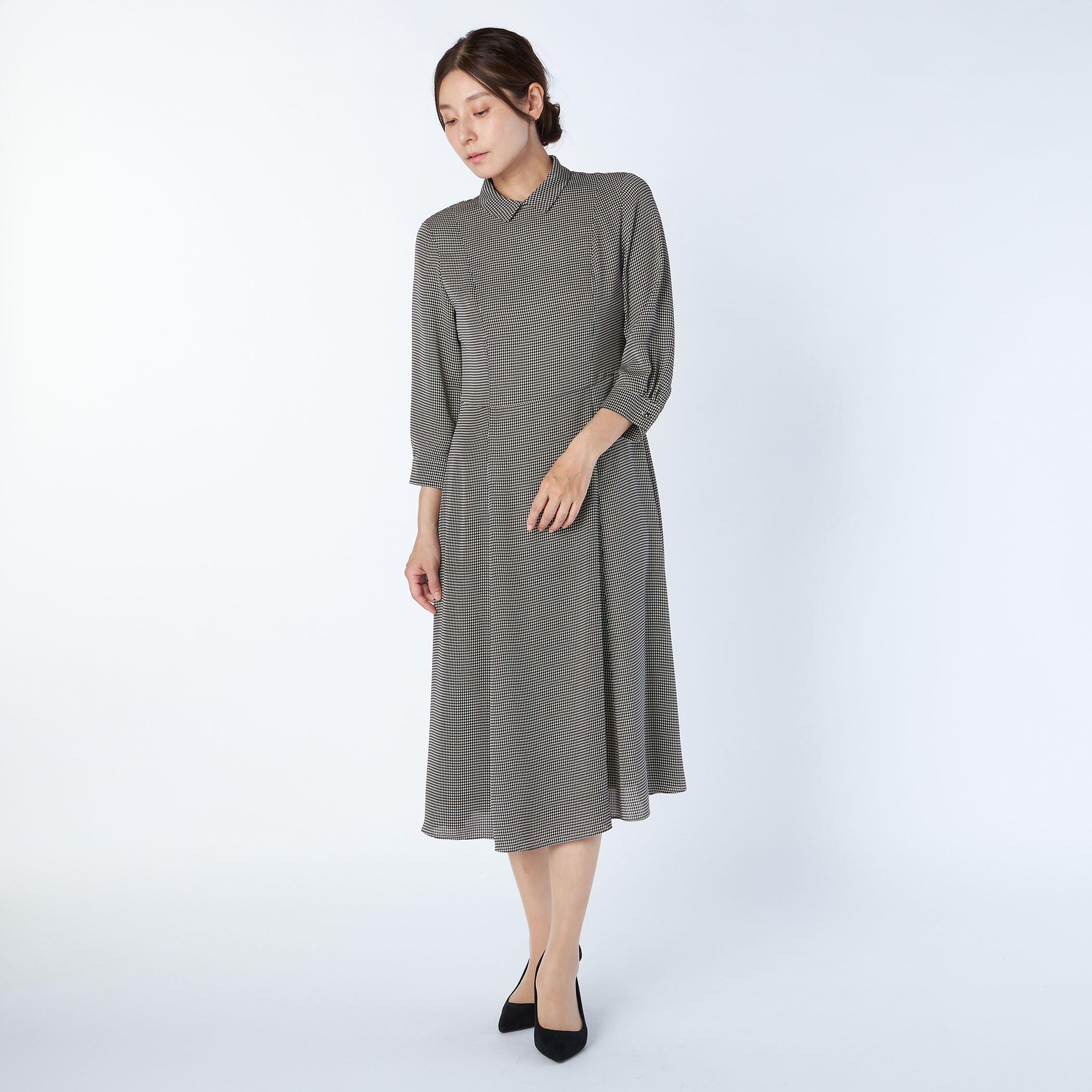 ハウンドトゥースプリントワンピース