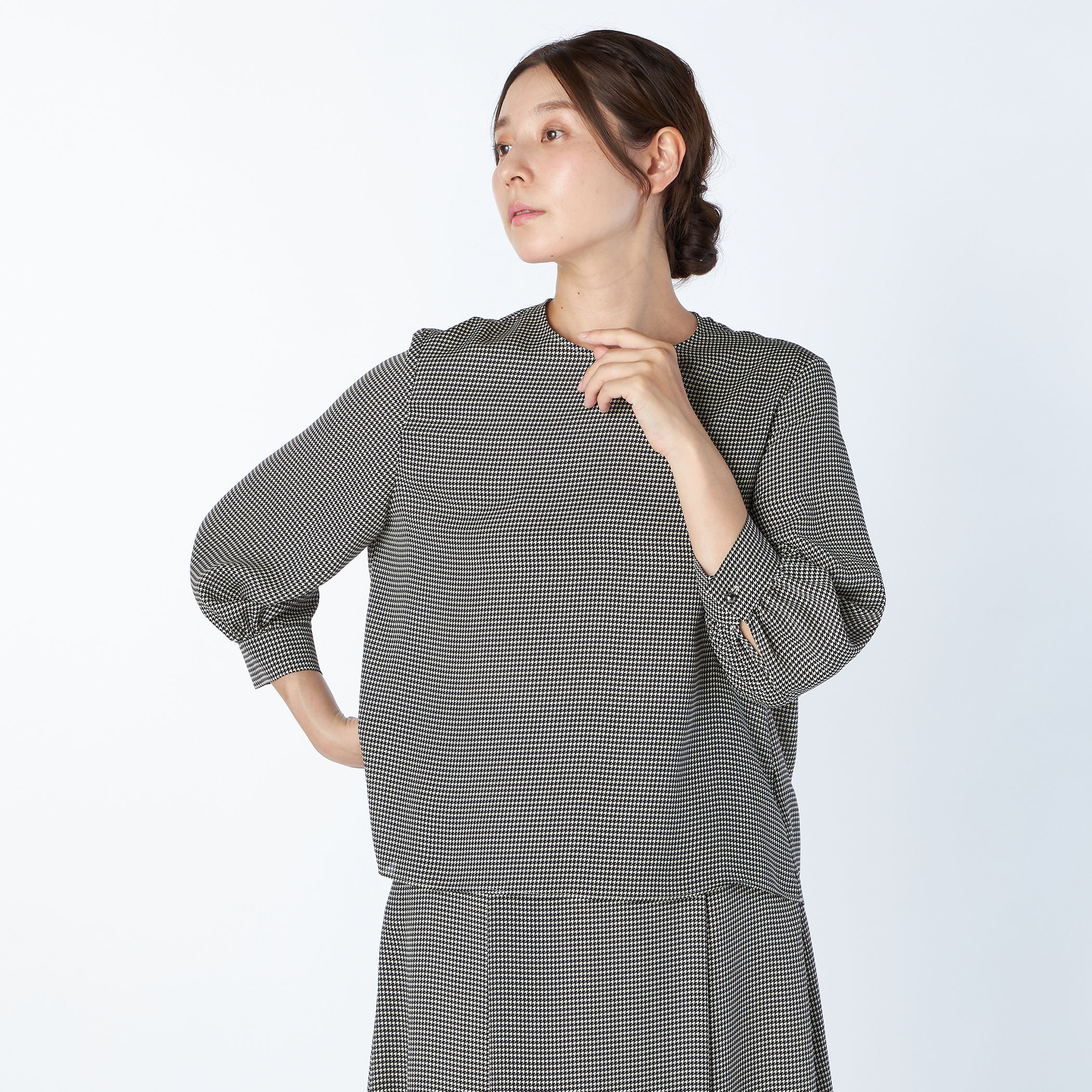 ハウンドトゥースプリントブラウス